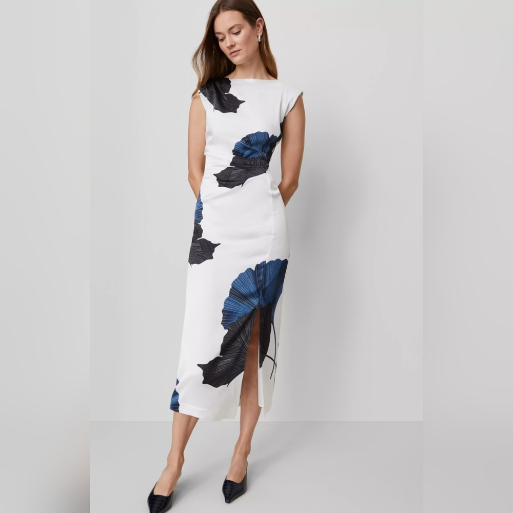 ANN TAYLOR Asymmetric Floral Satin Sheath Dress Size 6 , 10
